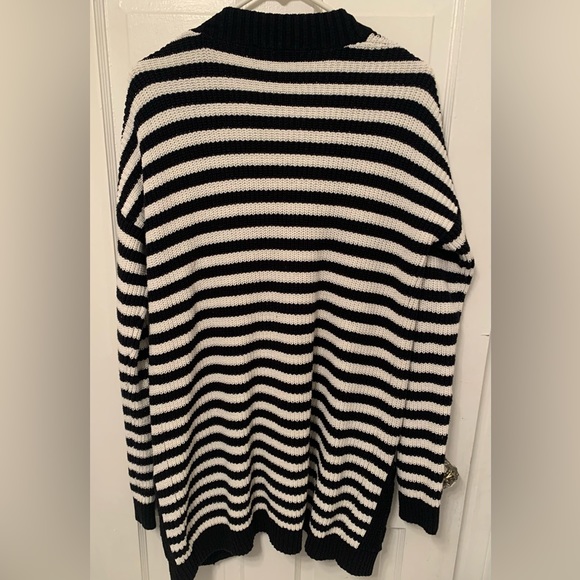 Express Black/White Stripe Open Front Sweater - Picture 2 of 4